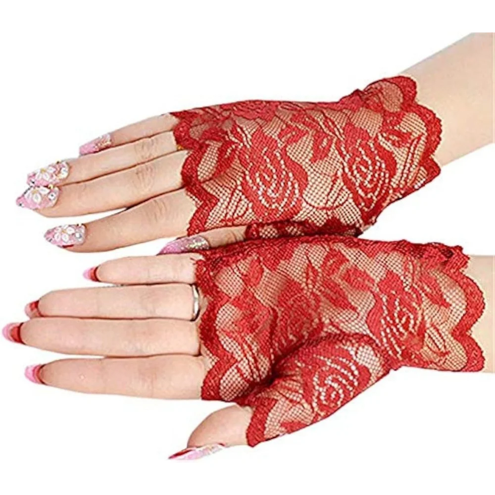 Laced Fingerless Gloves In Dark Red